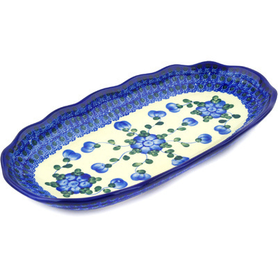Polish Pottery Platter 12&quot; Blue Poppies