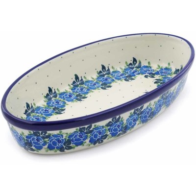Polish Pottery Platter 12&quot; Blue Rose