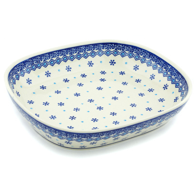 Polish Pottery Platter 12&quot; Blue Snowflake