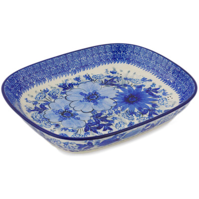 Polish Pottery Platter 12&quot; Blue Wildflower Patch UNIKAT