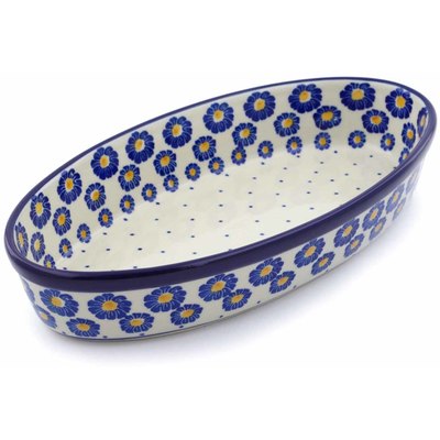 Polish Pottery Platter 12&quot; Blue Zinnia