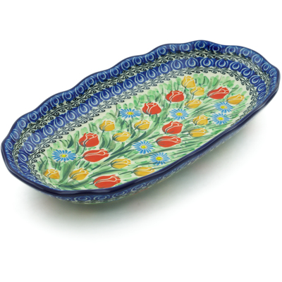 Polish Pottery Platter 12&quot; Breathtaking Tulips UNIKAT