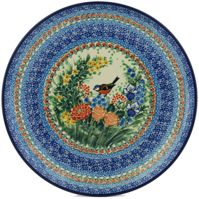 Polish Pottery Platter 12&quot; Bullfinch Garden UNIKAT