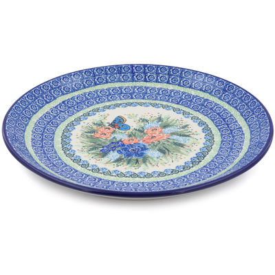 Polish Pottery Platter 12&quot; Butterfly Blue UNIKAT