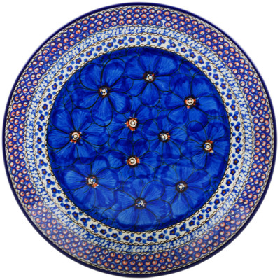 Polish Pottery Platter 12&quot; Cobalt Poppies UNIKAT