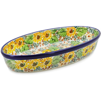 Polish Pottery Platter 12&quot; Country Sunflower UNIKAT