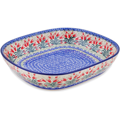 Polish Pottery Platter 12&quot; Crimson Bells
