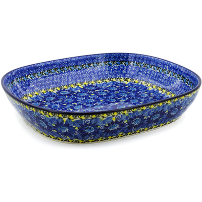 Polish Pottery Platter 12&quot; Deep Blue UNIKAT