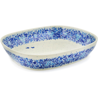 Polish Pottery Platter 12&quot; Delicate Blue UNIKAT