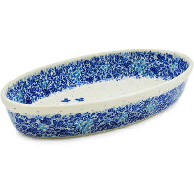 Polish Pottery Platter 12&quot; Delicate Blue UNIKAT