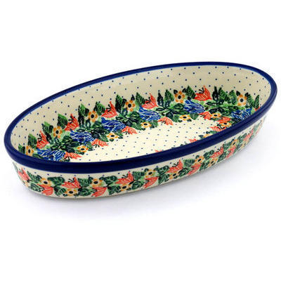 Polish Pottery Platter 12&quot; Dotted Floral Wreath UNIKAT