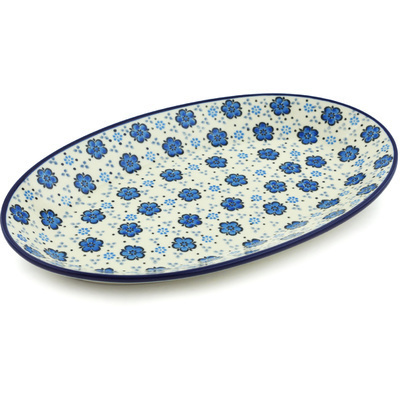 Polish Pottery Platter 12" Flowing Blues
