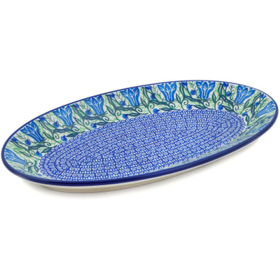 Polish Pottery Platter 12&quot; Gentian Wreath UNIKAT