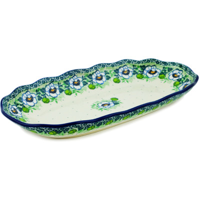 Polish Pottery Platter 12&quot; Green Flora