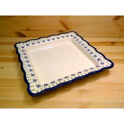 Polish Pottery Platter 12" Green Gingham Peacock