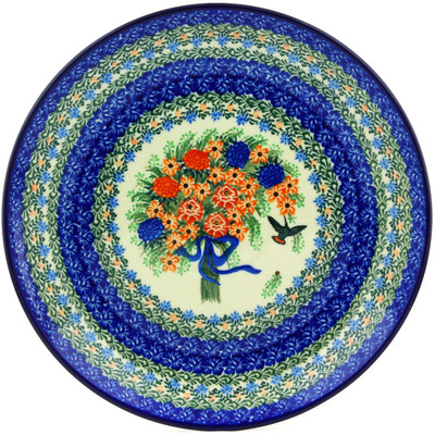 Polish Pottery Platter 12&quot; Hummingbird Bouquet UNIKAT