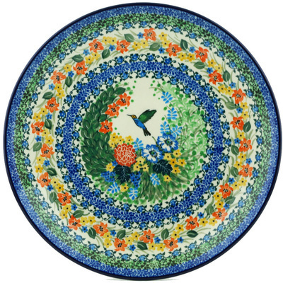Polish Pottery Platter 12&quot; Hummingbird Meadow UNIKAT
