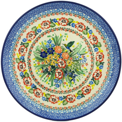 Polish Pottery Platter 12&quot; Hummingbird Meadow UNIKAT