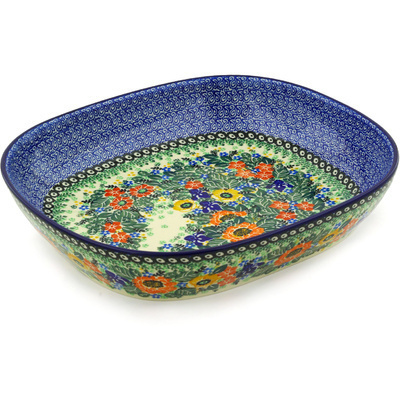 Polish Pottery Platter 12&quot; Iris Meadow UNIKAT