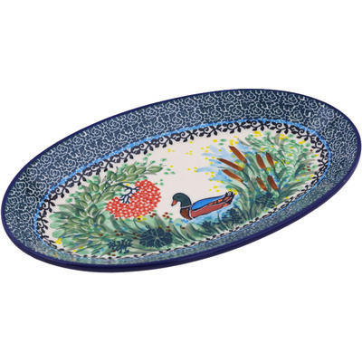 Polish Pottery Platter 12&quot; Mallard Pond UNIKAT