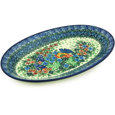Polish Pottery Platter 12&quot; Mosaic Butterfly UNIKAT