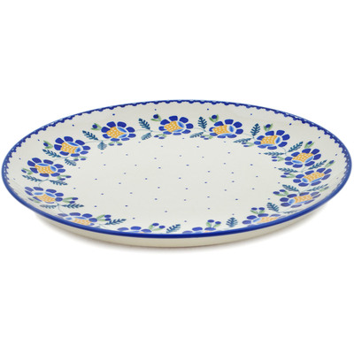 Polish Pottery Platter 12&quot; Orange And Blue Flower