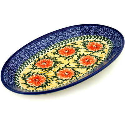 Polish Pottery Platter 12&quot; Orange Carnation UNIKAT