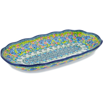 Polish Pottery Platter 12&quot; Pretty Pansies UNIKAT