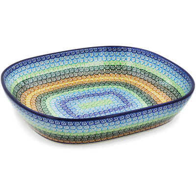 Polish Pottery Platter 12&quot; Rainbow Swirl