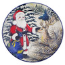 Polish Pottery Platter 12&quot; Santa And His Reindeer UNIKAT