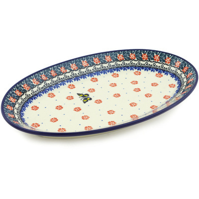 Polish Pottery Platter 12&quot; Spring Butterfly