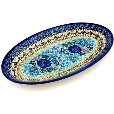 Polish Pottery Platter 12&quot; Water Blooms UNIKAT