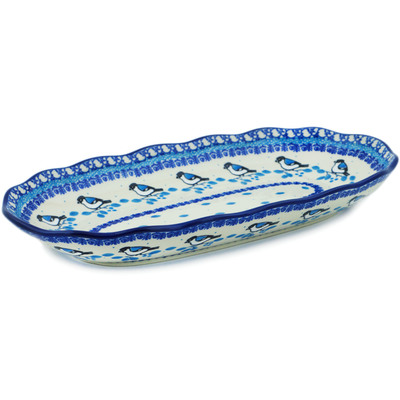 Polish Pottery Platter 12&quot; Winter Sparrow