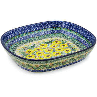 Polish Pottery Platter 12&quot; Yellow Garden UNIKAT