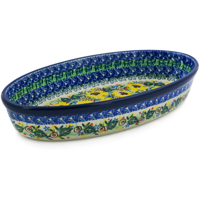 Polish Pottery Platter 12&quot; Yellow Garden UNIKAT