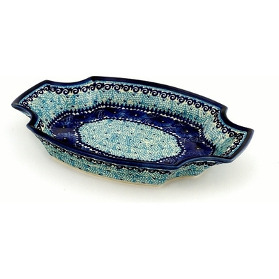 Polish Pottery Platter 13&quot; Azure Sea UNIKAT