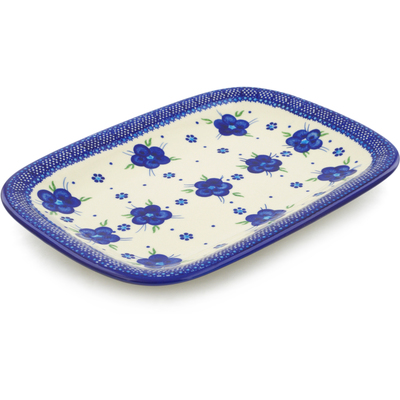 Polish Pottery Platter 13&quot; Bleu-belle Fleur