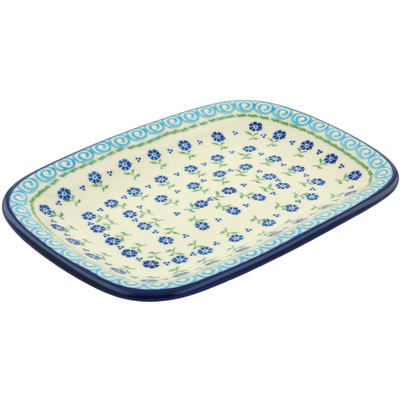 Polish Pottery Platter 13&quot; Blue Bursts