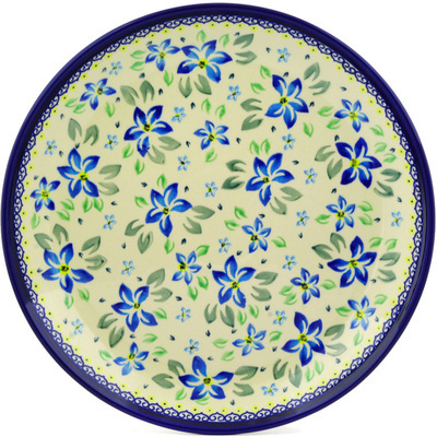 Polish Pottery Platter 13&quot; Blue Clematis
