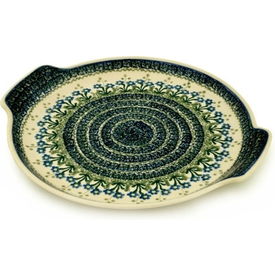 Polish Pottery Platter 13&quot; Blue Daisy Circle