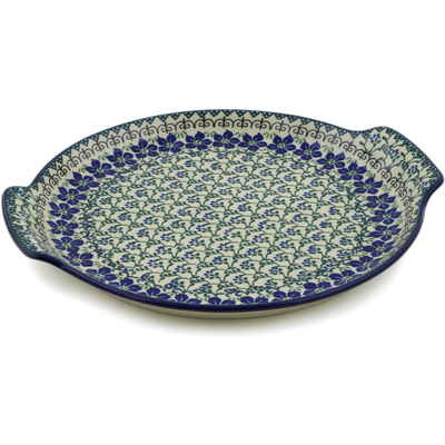 Polish Pottery Platter 13&quot; Blue Dogwood