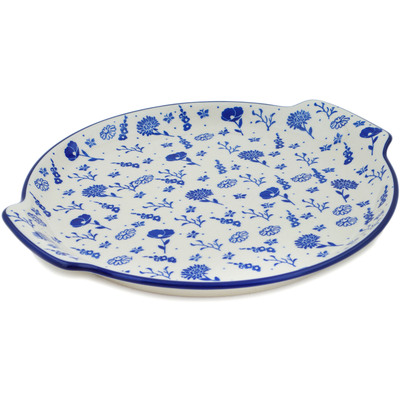 Polish Pottery Platter 13&quot; Blue Flora