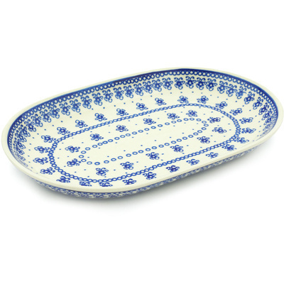 Polish Pottery Platter 13&quot; Blue Pattern