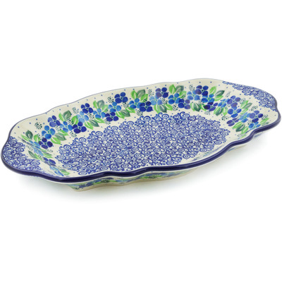 Polish Pottery Platter 13&quot; Blue Phlox