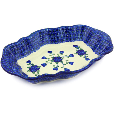 Polish Pottery Platter 13&quot; Blue Poppies