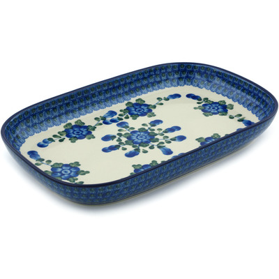 Polish Pottery Platter 13&quot; Blue Poppies