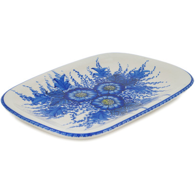 Polish Pottery Platter 13&quot; Blue Poppy Dream