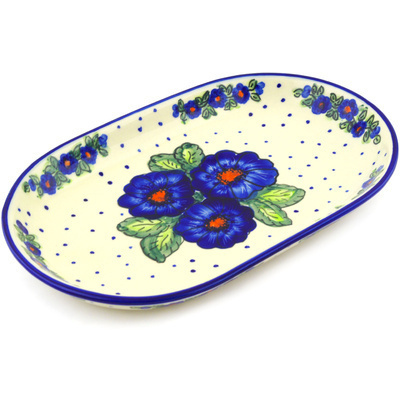 Polish Pottery Platter 13&quot; Bold Blue Pansy