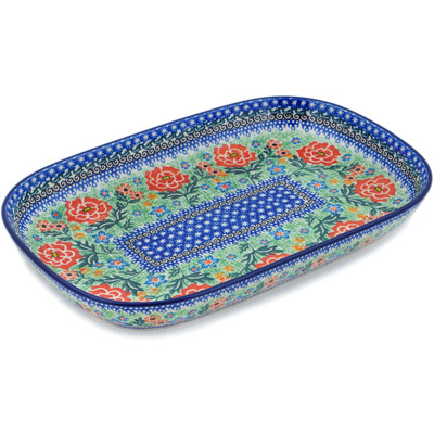 Polish Pottery Platter 13&quot; Bold Carnation UNIKAT