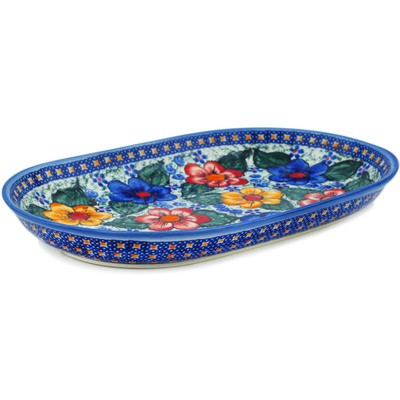 Polish Pottery Platter 13&quot; Bold Pansy UNIKAT